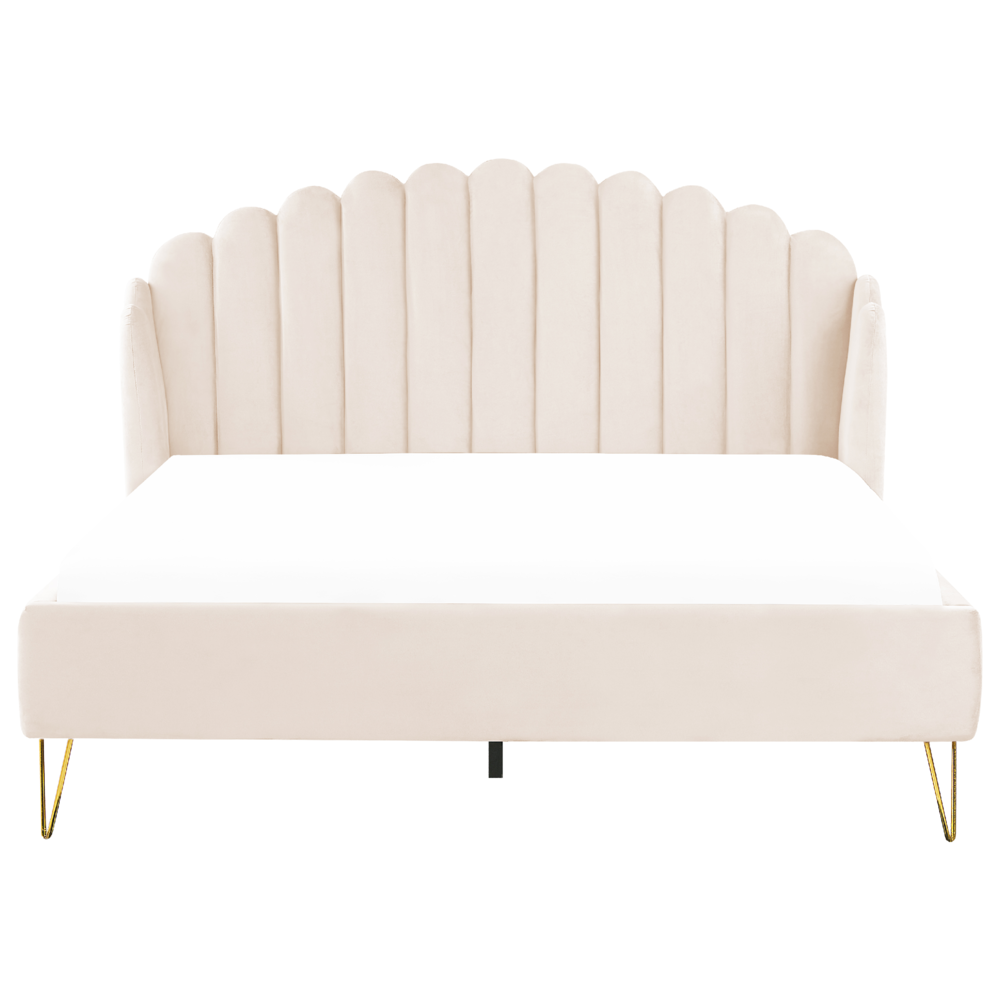 Letto con rete in velluto beige 180 x 200 cm gambe in metallo testata retro capitonné