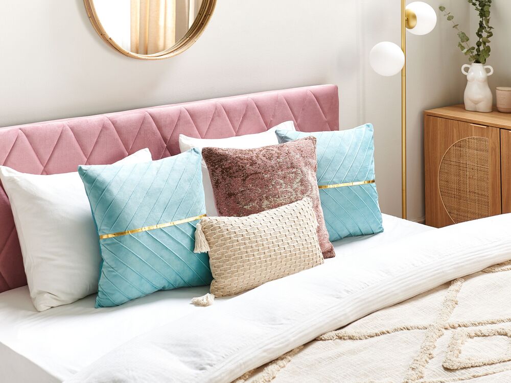 Set di 2 cuscini blu chiaro con dettagli dorati  45 x 45 cm glamour soggiorno camera da letto