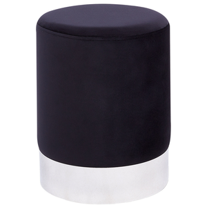 Pouf in velluto di colore nero con fascia metallica argento stile glamour soggiorno camera da letto