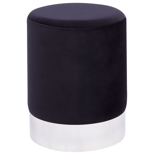 Pouf in velluto di colore nero con fascia metallica argento stile glamour soggiorno camera da letto