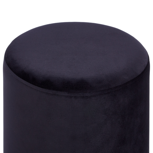 Pouf in velluto di colore nero con fascia metallica argento stile glamour soggiorno camera da letto