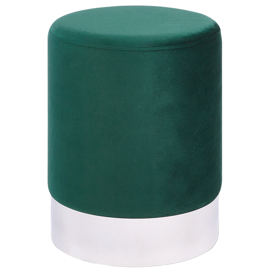Pouf in velluto di colore verde con fascia metallica argento stile glamour soggiorno camera da letto