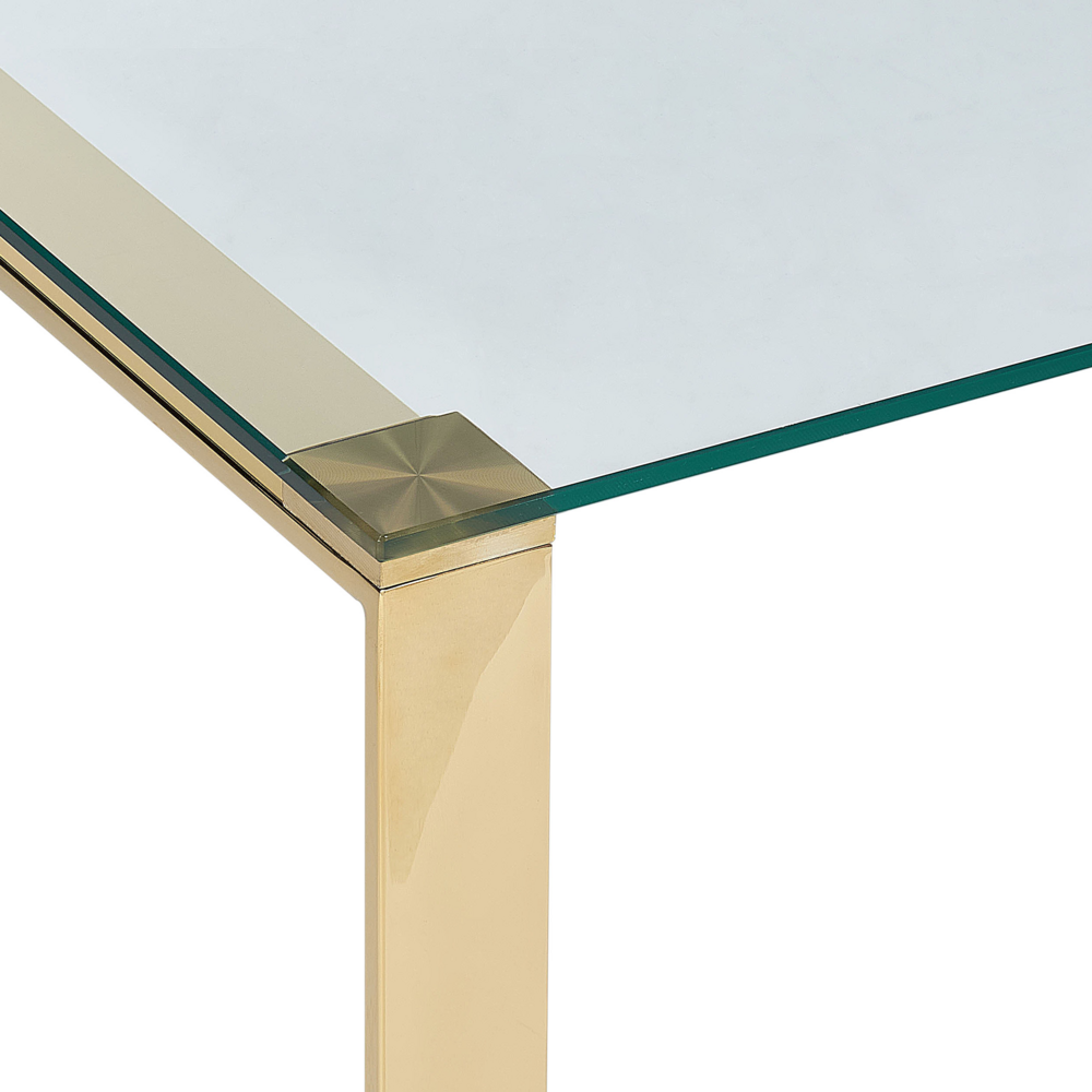 Tavolino in vetro temperato trasparente in acciaio dorato 100 x 50 cm stile moderno soggiorno