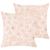 Set di 2 cuscini sparsi in velluto beige e rosa 45 x 45 cm Cuscino da lancio Motivo floreale rimovibile con imbottitura