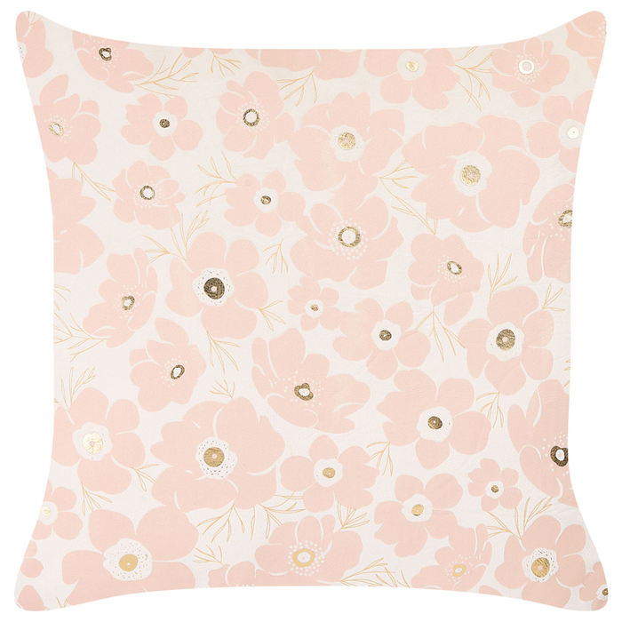 Set di 2 cuscini sparsi in velluto beige e rosa 45 x 45 cm Cuscino da lancio Motivo floreale rimovibile con imbottitura