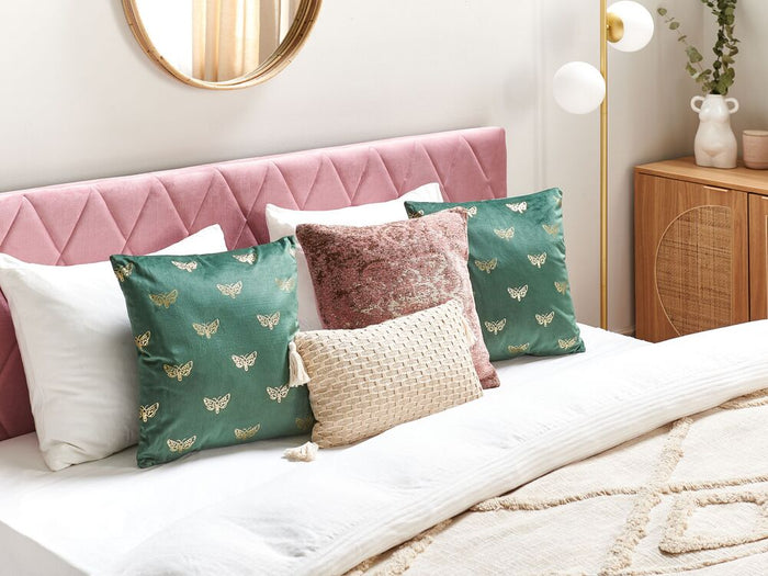 Set di 2 cuscini sparsi in velluto verde 45 x 45 cm Cuscino da lancio con motivo a farfalla Sfoderabile con imbottitura