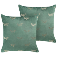 Set di 2 cuscini sparsi in velluto verde 45 x 45 cm Cuscino da lancio con motivo a farfalla Sfoderabile con imbottitura