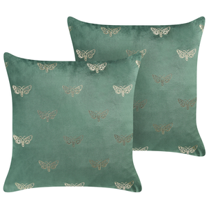 Set di 2 cuscini sparsi in velluto verde 45 x 45 cm Cuscino da lancio con motivo a farfalla Sfoderabile con imbottitura