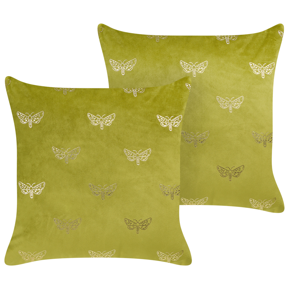 Set di 2 cuscini sparsi in velluto verde chiaro 45 x 45 cm Cuscino da lancio con motivo a farfalla sfoderabile con imbottitura