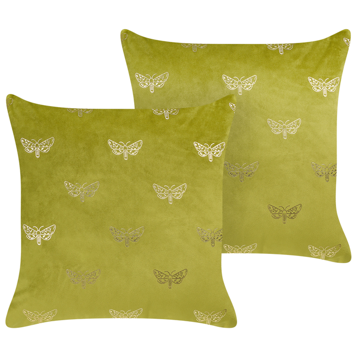 Set di 2 cuscini sparsi in velluto verde chiaro 45 x 45 cm Cuscino da lancio con motivo a farfalla sfoderabile con imbottitura