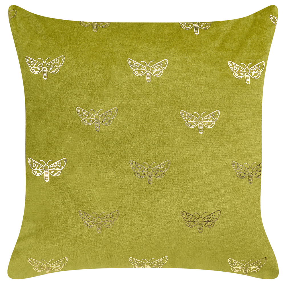 Set di 2 cuscini sparsi in velluto verde chiaro 45 x 45 cm Cuscino da lancio con motivo a farfalla sfoderabile con imbottitura