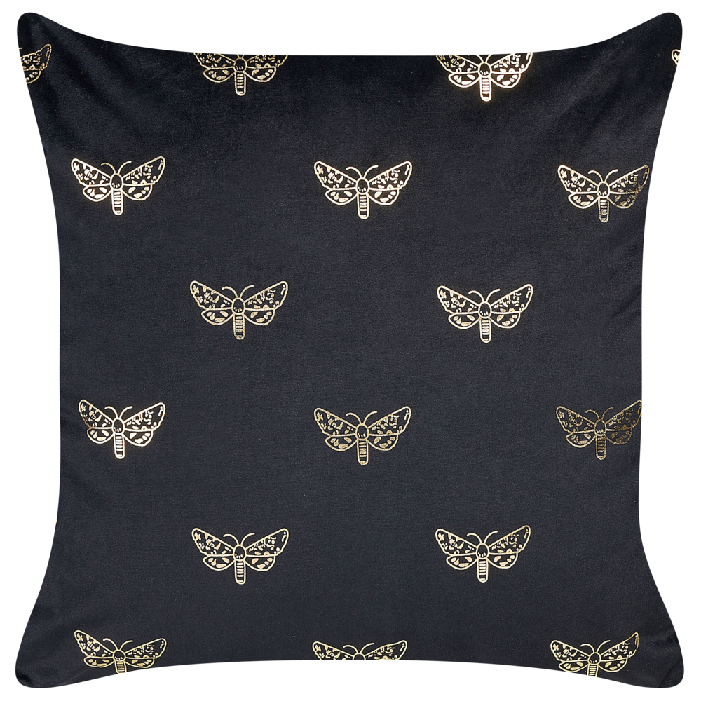 Set di 2 cuscini sparsi in velluto nero 45 x 45 cm Cuscino da lancio con motivo a farfalla Sfoderabile con imbottitura