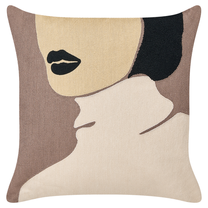 Set di 2 cuscini in cotone marrone beige 45 x 45 cm con motivo viso donna salotto cameretta camera da letto