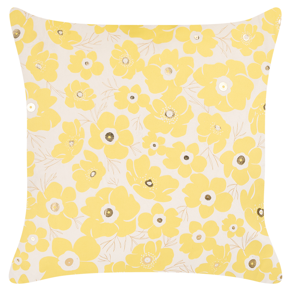 Set di 2 cuscini in cotone beige e giallo 45 x 45 cm con motivo a fiori soggiorno cameretta camera da letto
