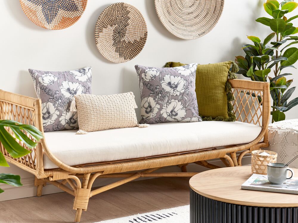 Set di 2 cuscini in poliestere grigio e bianco 45 x 45 cm con motivo a fiori soggiorno camera da letto