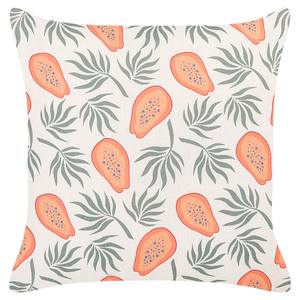 Set di 2 cuscini bianco arancione e verde 45 x 45 cm motivo papaya frutta esotica soggiorno camera da letto