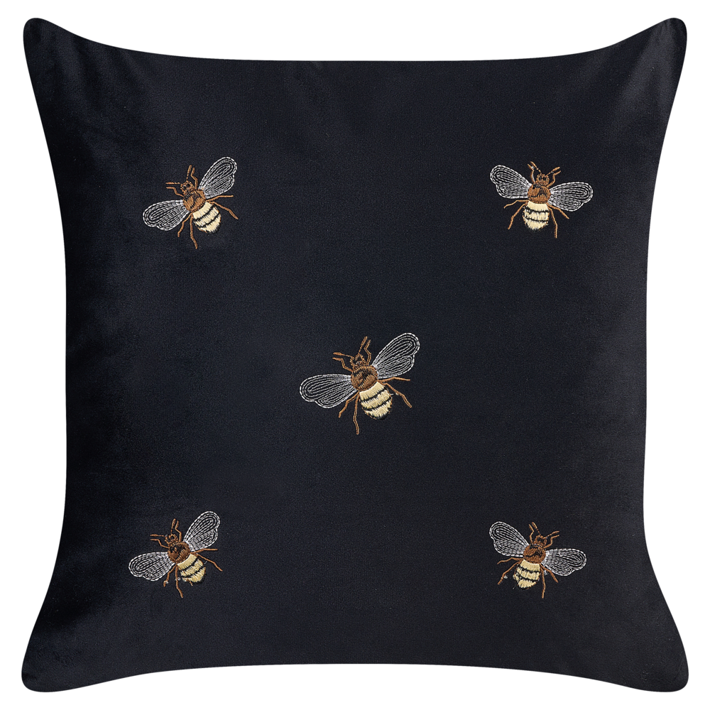 Set di 2 cuscini decorativi in velluto nero 45 x 45 cm con motivo con api soggiorno camera da letto
