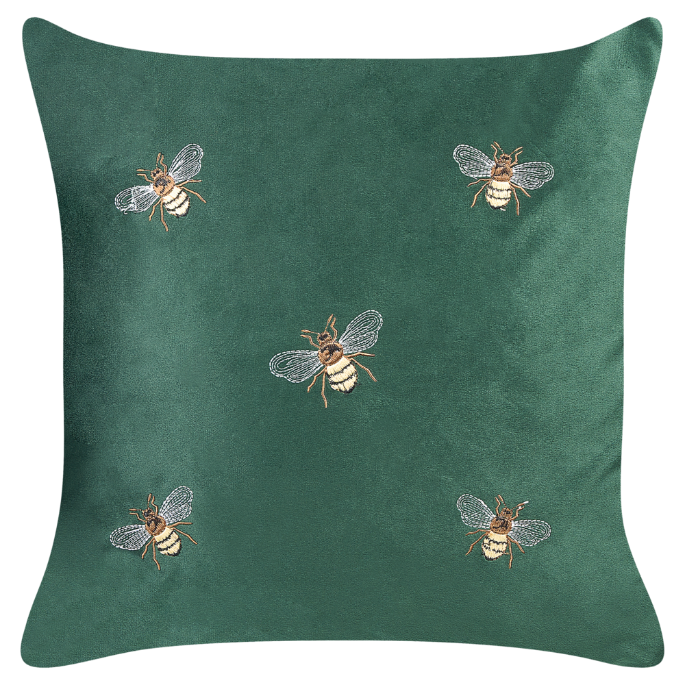 Set di 2 cuscini decorativi in velluto verde 45 x 45 cm con motivo con api soggiorno camera da letto