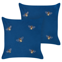 Set di 2 cuscini decorativi in velluto blu 45 x 45 cm con motivo con api soggiorno camera da letto