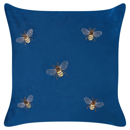 Set di 2 cuscini decorativi in velluto blu 45 x 45 cm con motivo con api soggiorno camera da letto