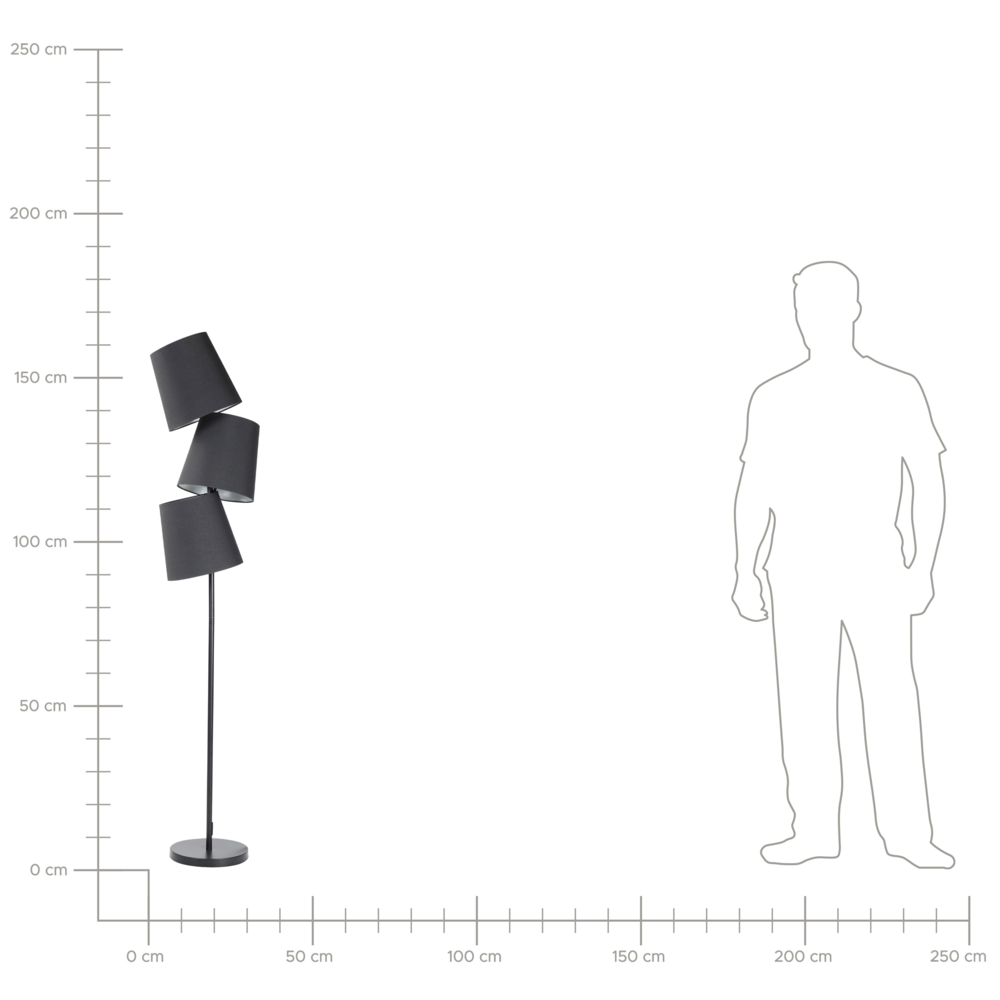 Lampada da Terra Nero Metallo 164 cm Triplo Poliestere Paralume Classico Design Moderno