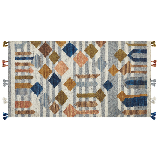 Tappeto di lana multicolore 80 x 150 cm kilim a mano geometrica nappe soggiorno camera da letto