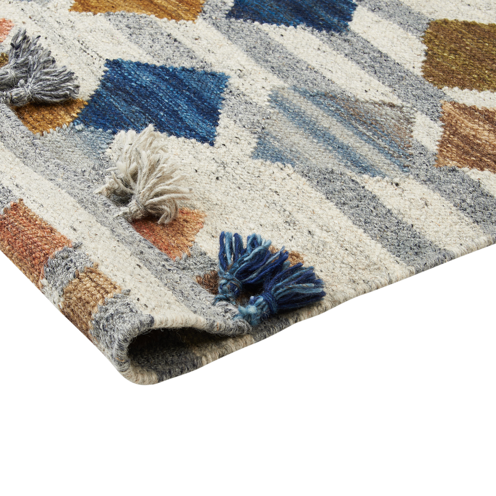 Tappeto di lana multicolore 80 x 150 cm kilim a mano geometrica nappe soggiorno camera da letto