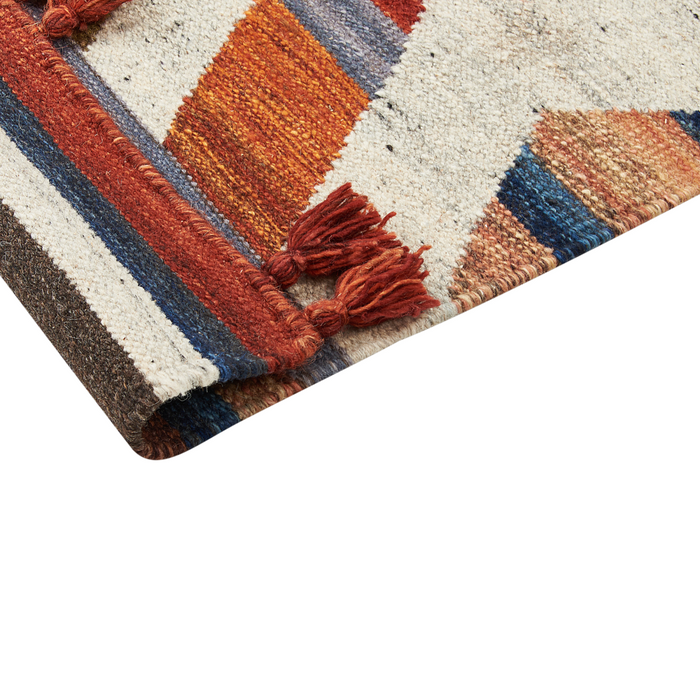 Tappeto di lana multicolore 200 x 300 cm kilim fatto a mano con strisce e nappe soggiorno camera da letto