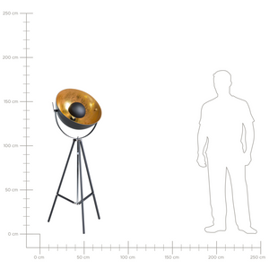 Lampada da Terra Nera con Metallo dorato 165 cm Base Treppiede Paralume Orientabile Design Industriale