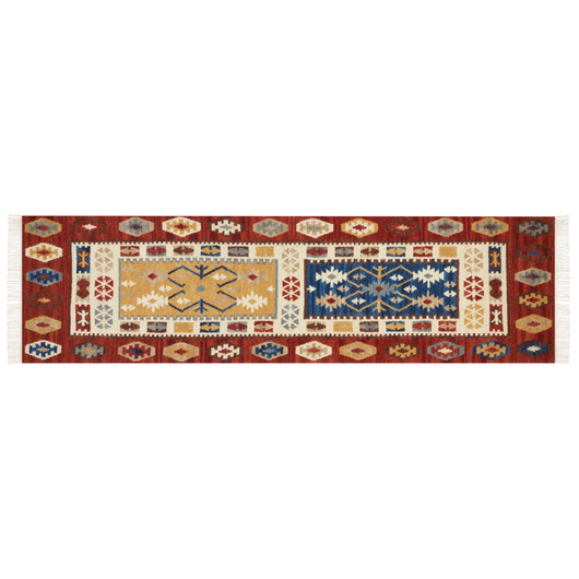 Tappeto kilim in lana multicolore fatto a mano motivo orientale 80 x 300 cm nappe soggiorno camera da letto