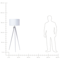 Lampada da Terra paralume in policotone Bianco 156H cm Bianco Gambe Treppiede in Metallo Paralume Tamburo Moderno