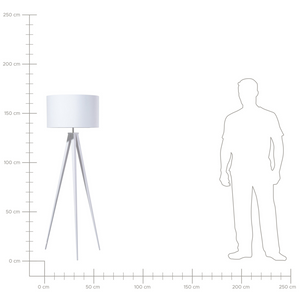 Lampada da Terra paralume in policotone Bianco 156H cm Bianco Gambe Treppiede in Metallo Paralume Tamburo Moderno