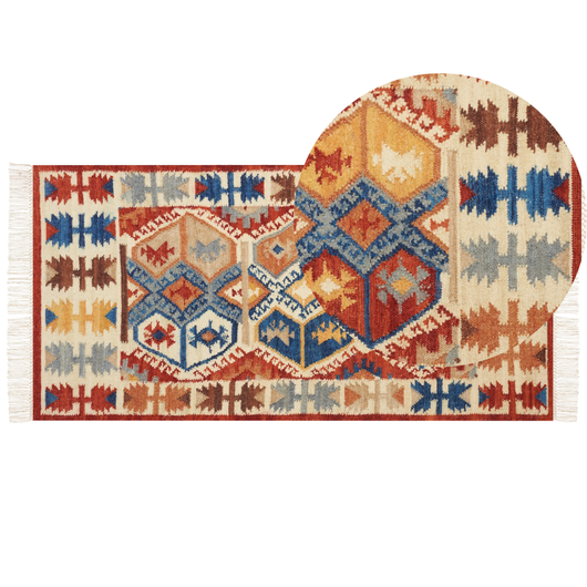 Tappeto kilim in lana multicolore fatto a mano 80 x 150 cm nappe soggiorno camera da letto