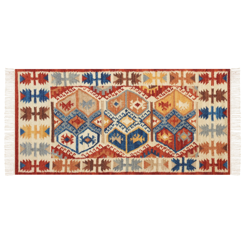 Tappeto kilim in lana multicolore fatto a mano 80 x 150 cm nappe soggiorno camera da letto