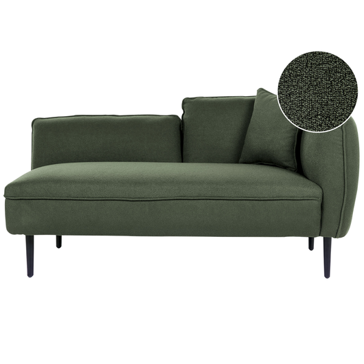 Chaise longue Destra in poliestere verde scuro con cuscino e gambe metallo da salotto