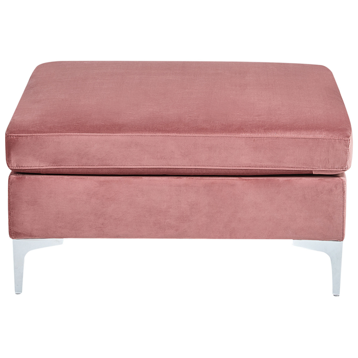 Ottomana con cuscino superiore in velluto rosa ottomana Gambe in metallo argentato Stile glamour