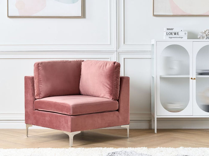 Divano ad angolo a 1 posto in velluto rosa Modulo con gambe in metallo argento Stile glamour
