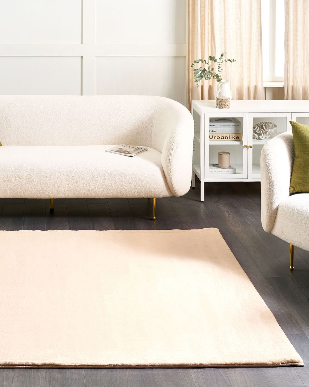 Tappeto Shaggy Artificiale di Coniglio in Pelliccia Ecologica Morbido e Soffice 160 x 230 cm Beige