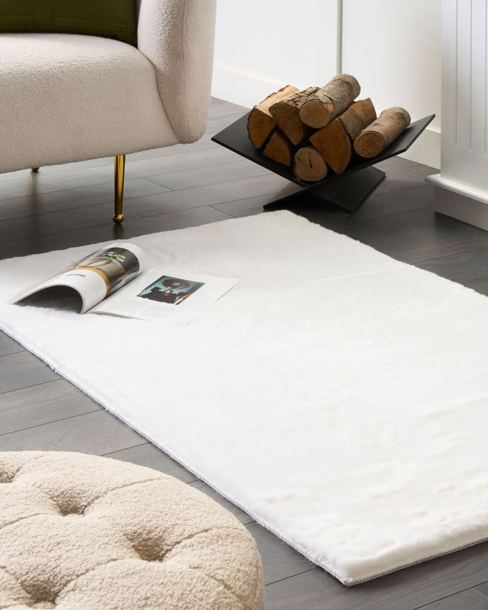 Tappeto Shaggy Artificiale di Coniglio in Pelliccia Ecologica Morbido e Soffice 80 x 150 cm Bianco