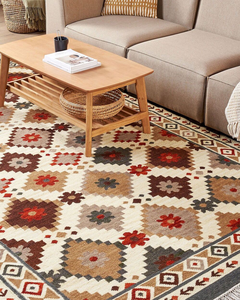 Tappeto di lana multicolore kilim a mano 200 x 300 cm soggiorno camera da letto