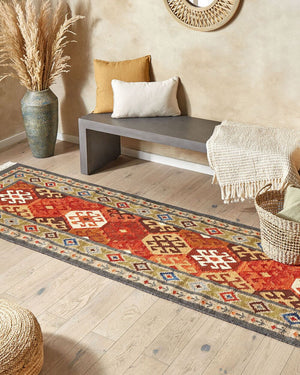 Tappeto in lana multicolore 80 x 300 cm Tappeto Kilim intrecciato a mano Design orientale rustico