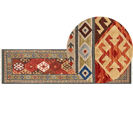 Tappeto in lana multicolore 80 x 300 cm Tappeto Kilim intrecciato a mano Design orientale rustico