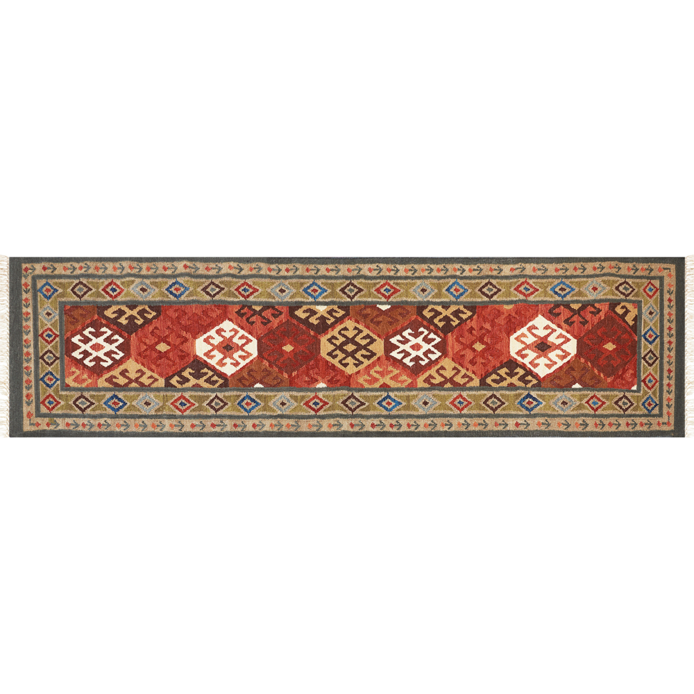 Tappeto in lana multicolore 80 x 300 cm Tappeto Kilim intrecciato a mano Design orientale rustico