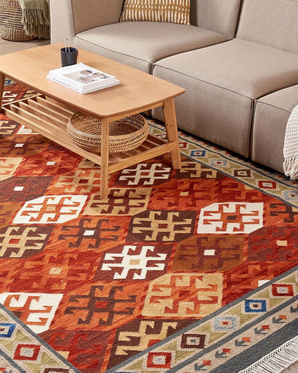Tappeto in lana multicolore 200 x 300 cm Tappeto Kilim tessuto a mano Design orientale rustico