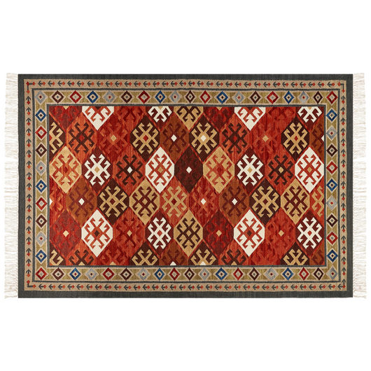 Tappeto in lana multicolore 200 x 300 cm Tappeto Kilim tessuto a mano Design orientale rustico