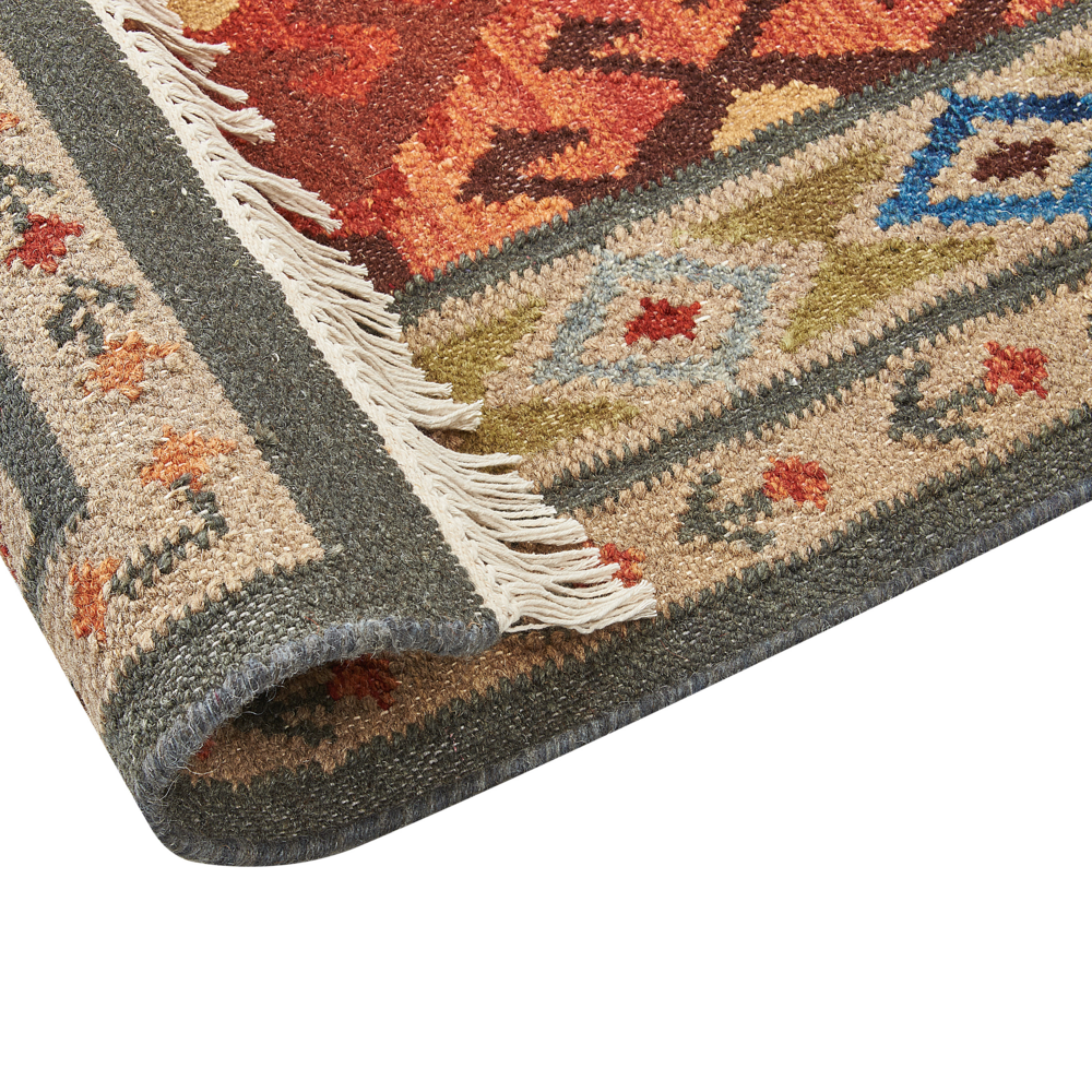 Tappeto in lana multicolore 200 x 300 cm Tappeto Kilim tessuto a mano Design orientale rustico