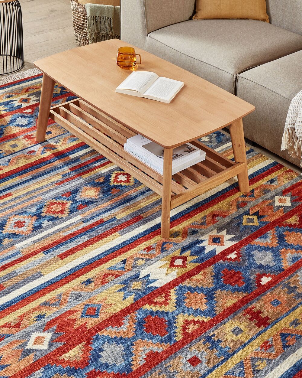 Tappeto di lana multicolore kilim a mano motivo etnico 160 x 230 cm soggiorno camera da letto