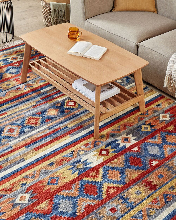 Tappeto di lana multicolore kilim a mano motivo etnico 160 x 230 cm soggiorno camera da letto