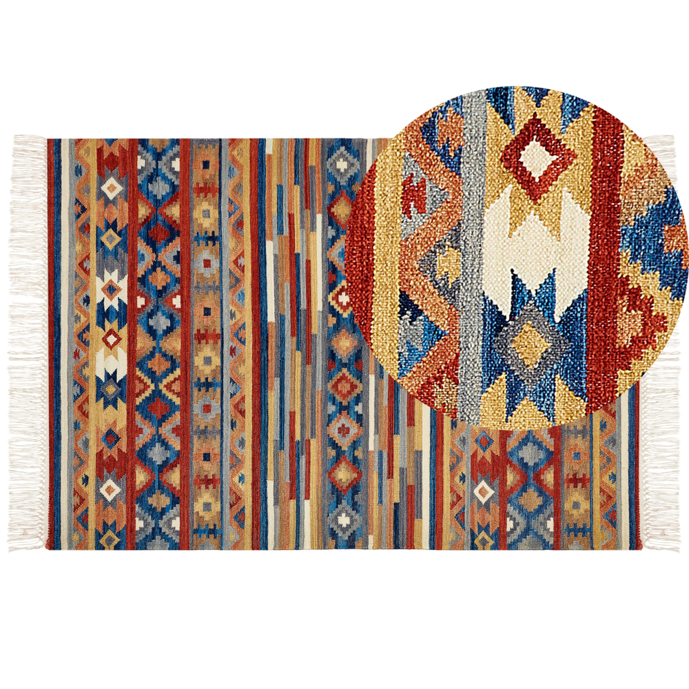 Tappeto di lana multicolore kilim a mano motivo etnico 160 x 230 cm soggiorno camera da letto