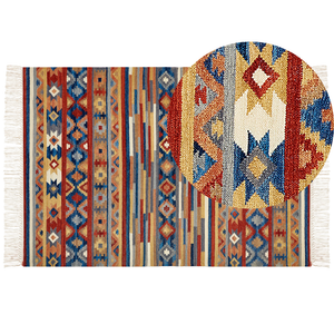 Tappeto di lana multicolore kilim a mano motivo etnico 160 x 230 cm soggiorno camera da letto